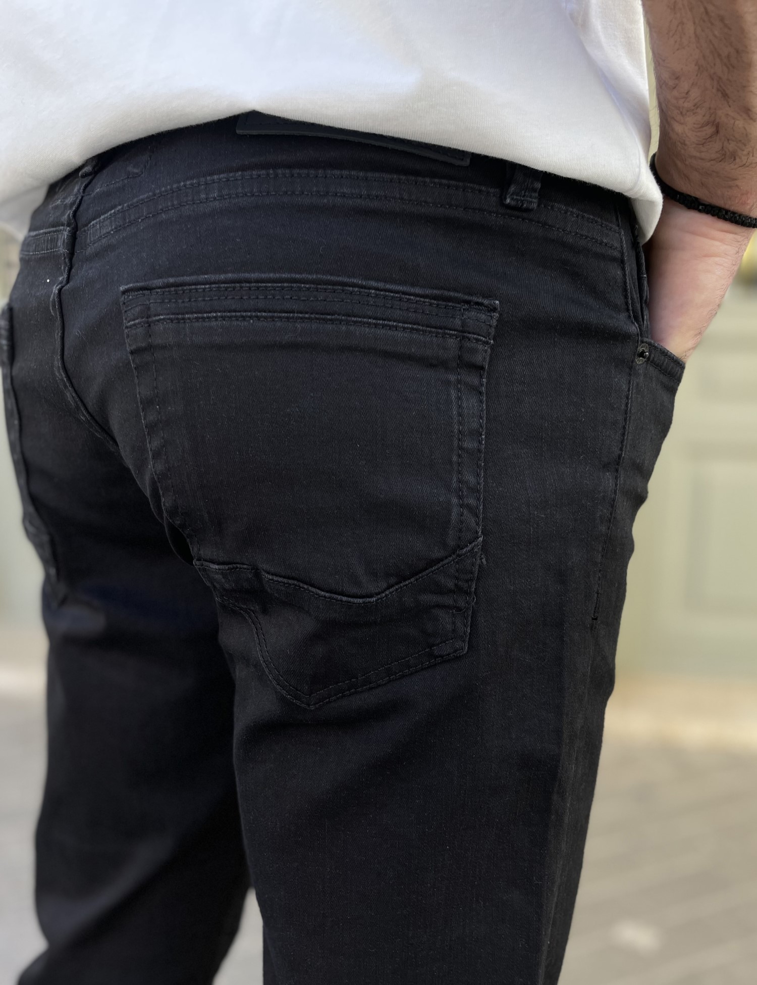 Ανδρικό μαύρο τζιν ελαστικό ίσια γραμμή με κουμπιά GB55272 φωτογραφία